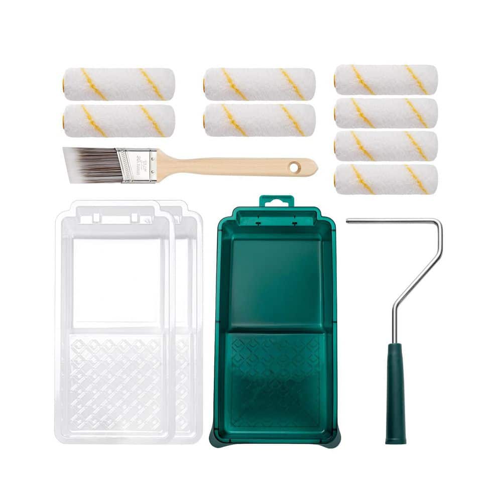 Unbranded 13 Piece White Microfiber Paint Roller Kit with Paint Tray Liners and Angled Brush for Walls 1 Kit Pack