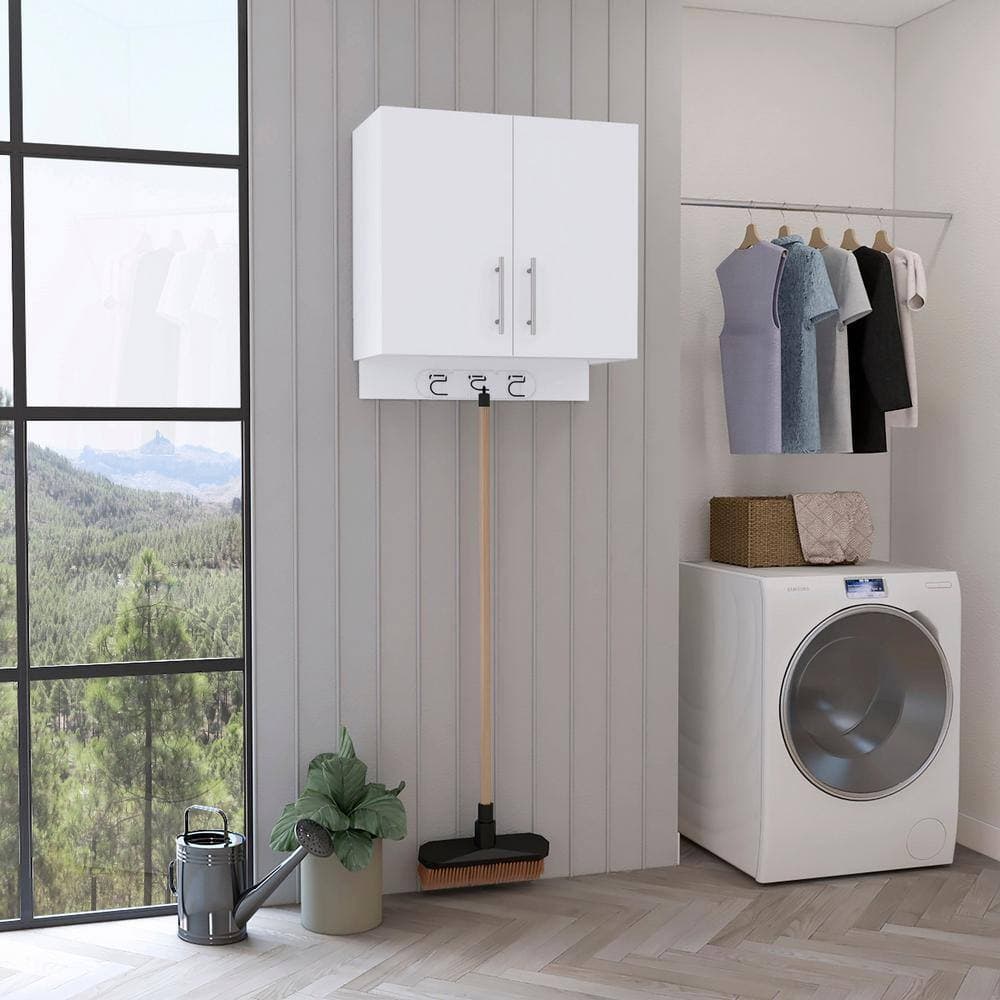 Unbranded 26.3 in. W x 27.2 in. D x 12.4 in. H Bathroom Storage Wall Cabinet in White (3)