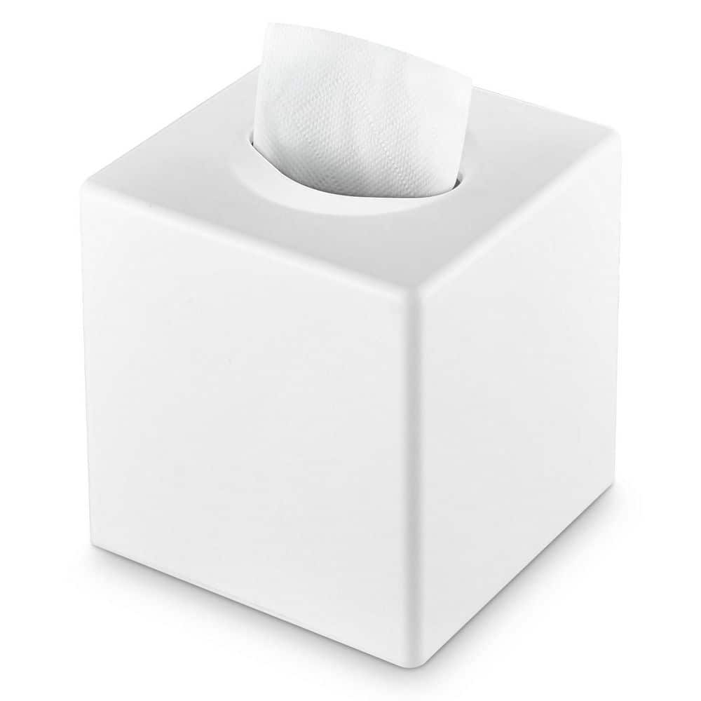 Numhew Square Facial Storage Tissue Box Holder in White, Home Accessories for Bathroom, Dressers, Night Stand, Parlors