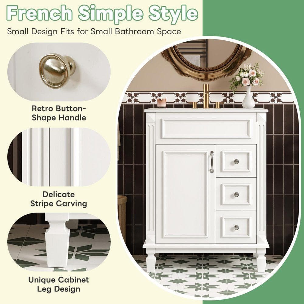 COWLOWN 24 in. W x 18.3 in. D x 34 in. H Bathroom White Linen Cabinet (3)