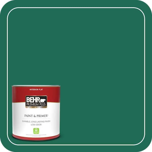 BEHR PREMIUM PLUS 1 qt. #P430-7 Sparkling Emerald Flat Low Odor Interior Paint & Primer (2)