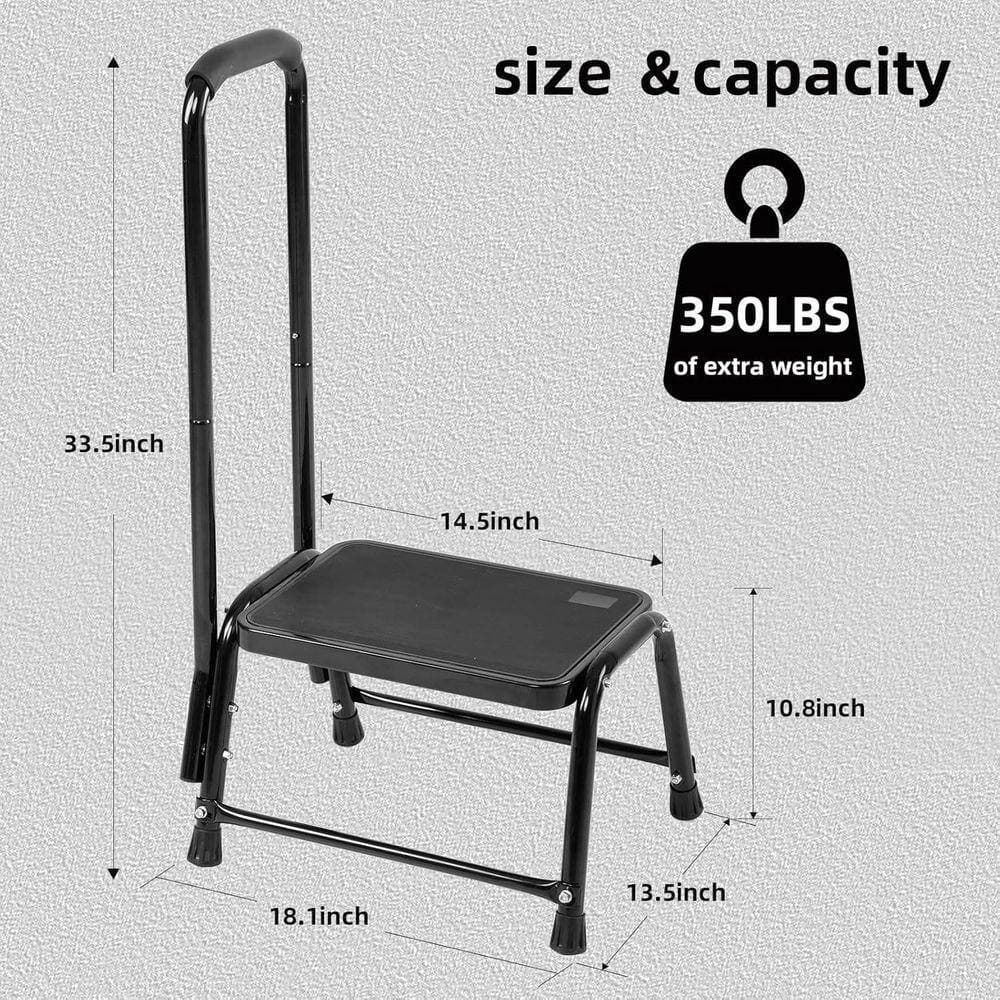 KIWDZFU 1 ft. Reach Step Stool with Handle for Adults Seniors Heavy Duty Holds 350 lbs. Black Non-Slip Safety Stepping Stool (2)