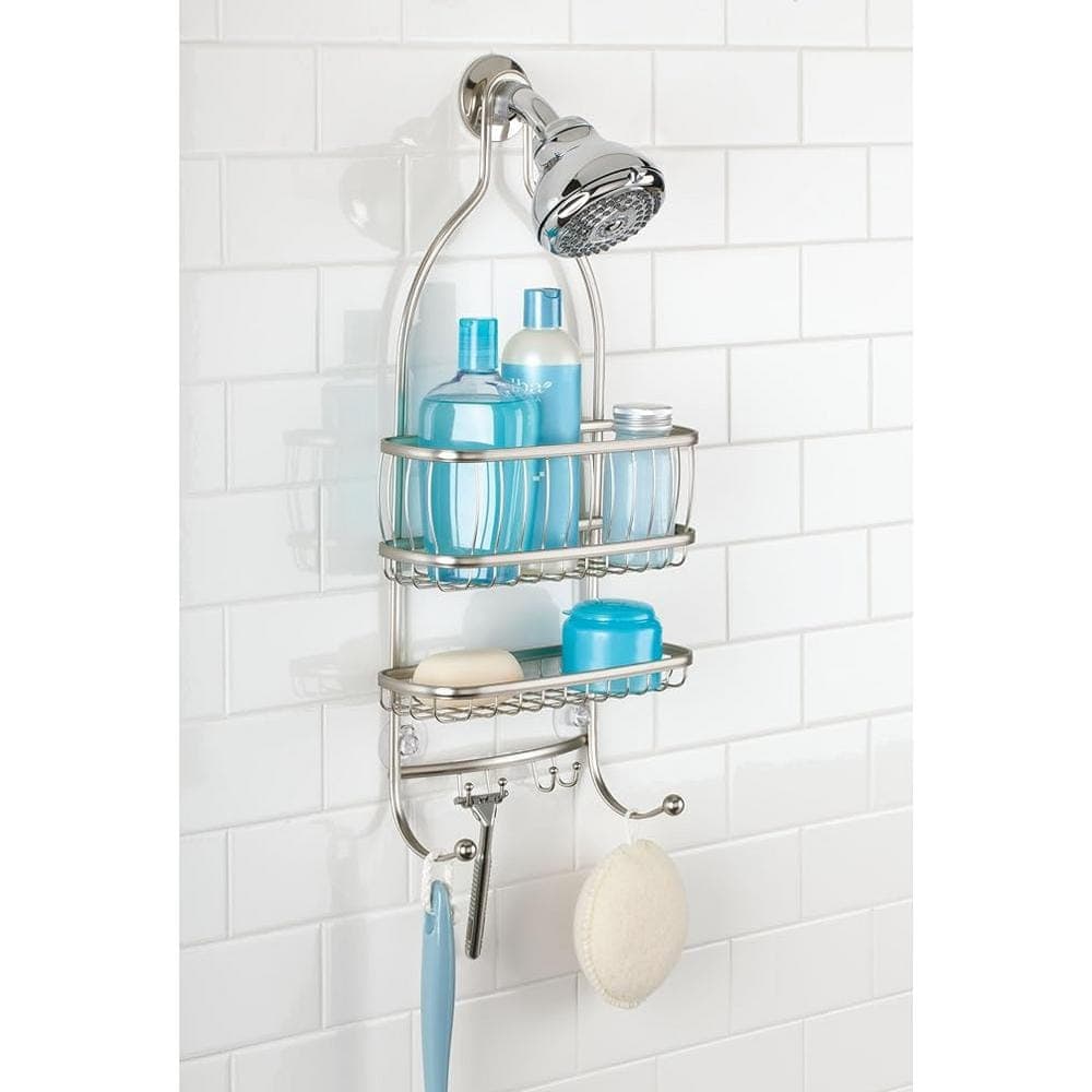 Adrinfly Metal Wire Shower Caddy Hanging with Extra Wide Space and Hook for razors 10 in. x 4 in . x 22 in. Satin Silver (2)