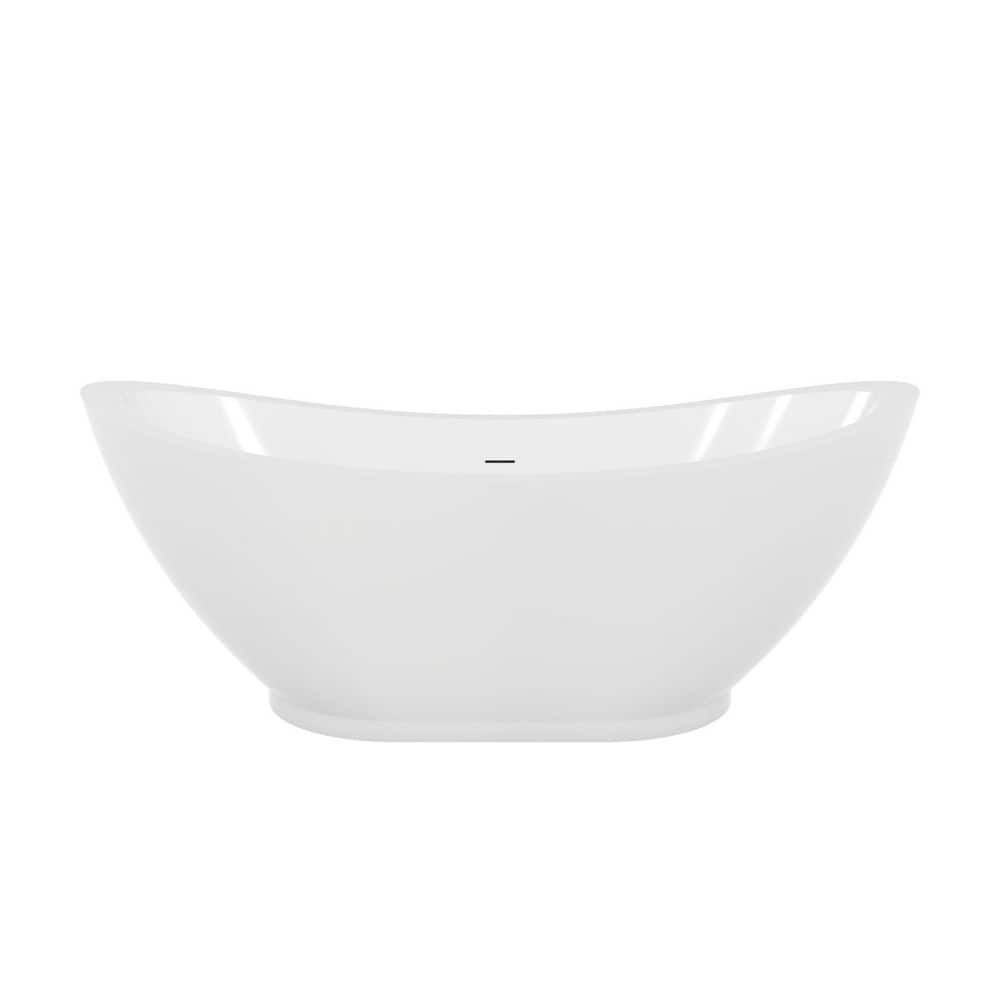 DreamLine Prospero 69 in. L x 32.5 in. W Acrylic Double Slipper Freestanding Soaking Bathtub with Center Dain in Polished Nickel (2)