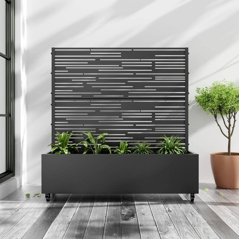 Unbranded 47 in. x 47 in. Black Outdoor Metal Privacy Screen Raised Planter Box Wall Decor (1)