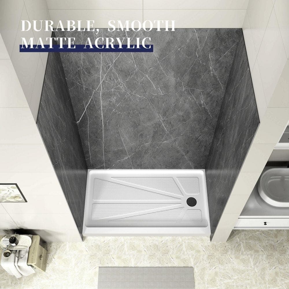 ishower X Marble 60 in. L x 36 in. W x 80 in. H 3-Piece Alcove Acrylic Shower Wall Set Glue Up Shower Surrounds in Gray Marble (3)