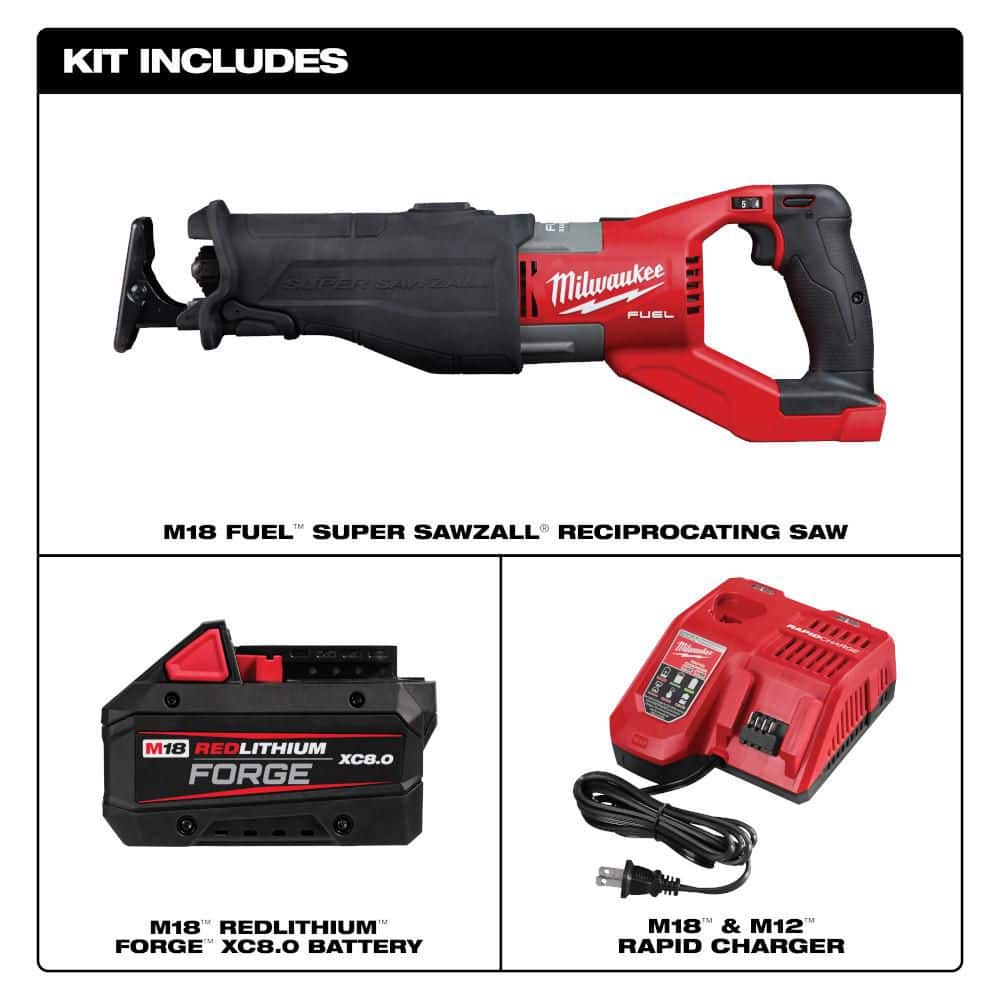 Milwaukee M18 FUEL 18V Lith-Ion Brushless Cordless Super SAWZALL Orbital Reciprocating Saw w/ FORGE 8. 0Ah Battery & Charger (2)