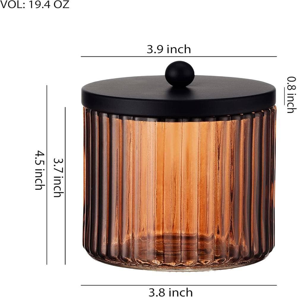 Whatseaso 19.4oz Brown Glass Bathroom Canister Storage Organizer with Matte Black Metal Lid Set of 2 (3)