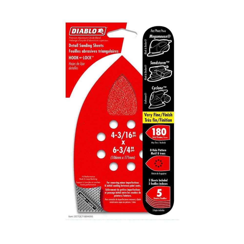 DIABLO 4-3/16 in. 6-3/4 in. 180-Grit Detail MegaMouse Hook and Lock Detail Sanding Sheets (3)