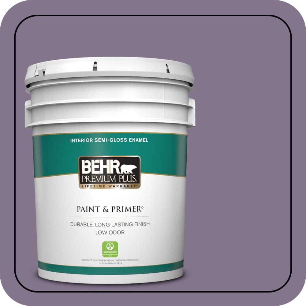 BEHR PREMIUM PLUS 5 gal. #S100-5 Purple Potion Semi-Gloss Enamel Low Odor Interior Paint & Primer