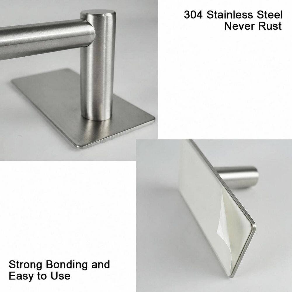 KHKFY Self Adhesive 16-Inch Stainless Steel Towel Bar for Bathroom Wall Shelf Rack Brushed Nickel No Drilling (3)
