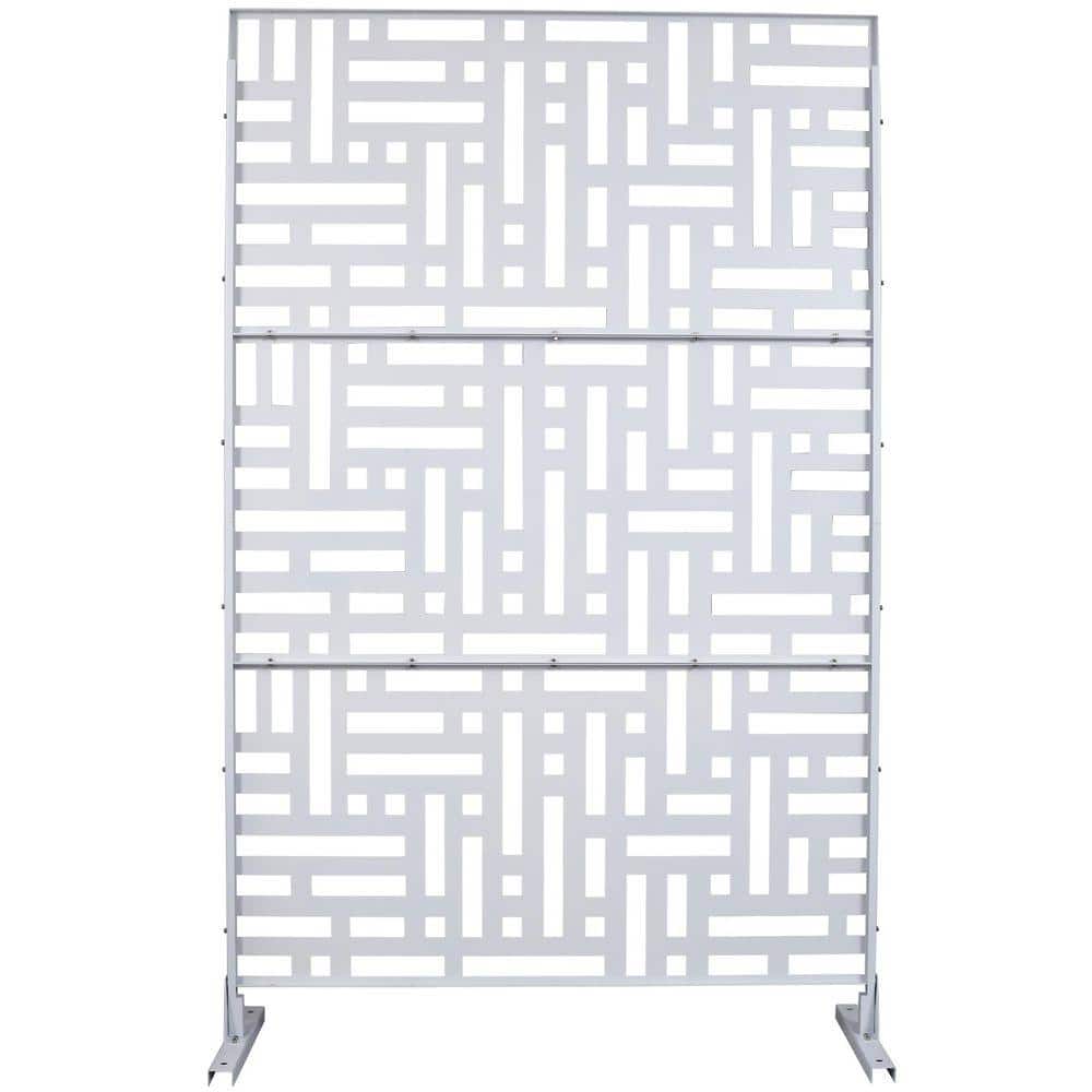 Unbranded Outdoor and Indoor 6.3 ft. x 4 ft. Freestanding Decorative Privacy Fence Screen White Metal for Garden Fence