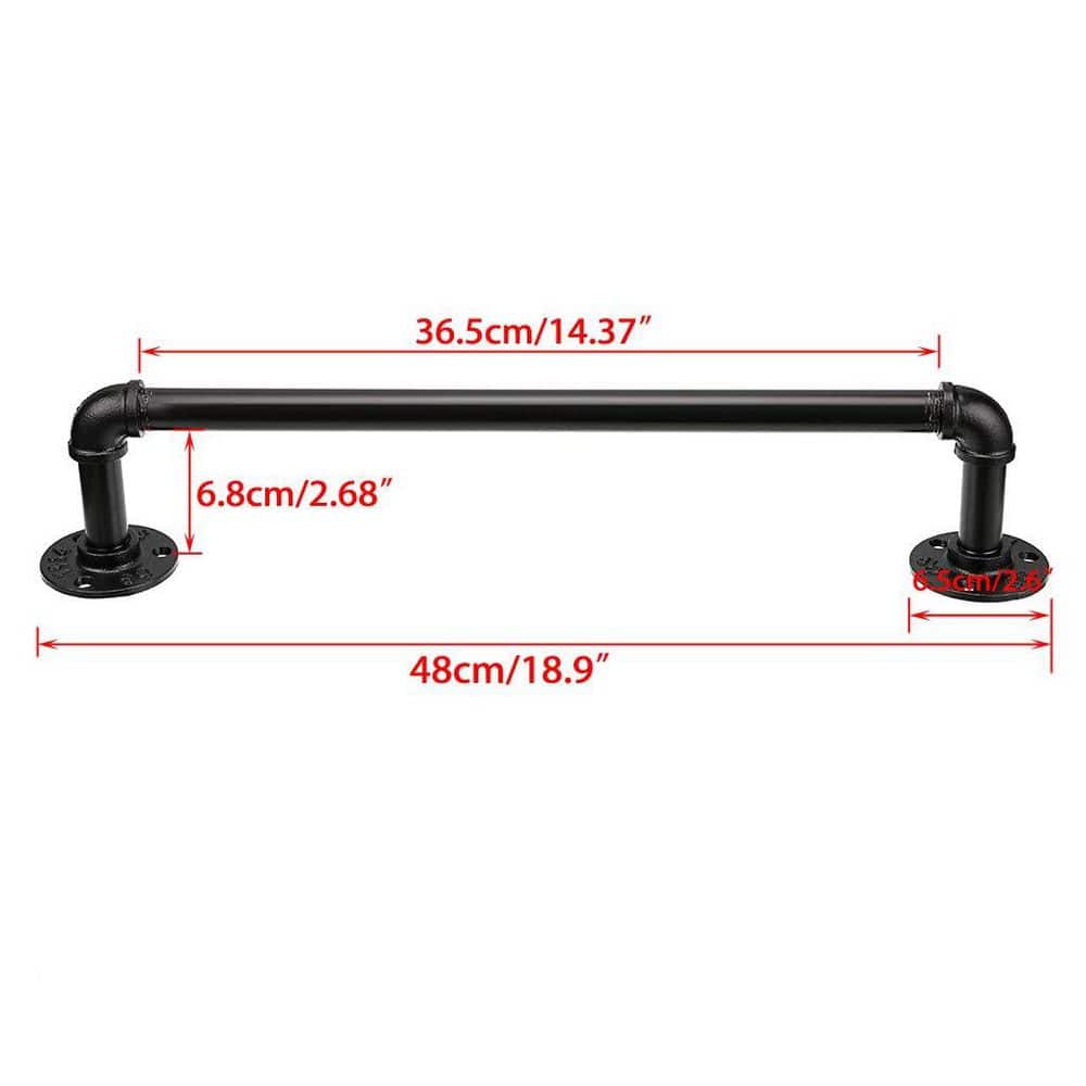 Unbranded 1-Pack Matte Black Wrought Iron 16 in. Wall-Mounted Rustic Industrial Pipe Bathroom Hand Towel Bar Rack (3)