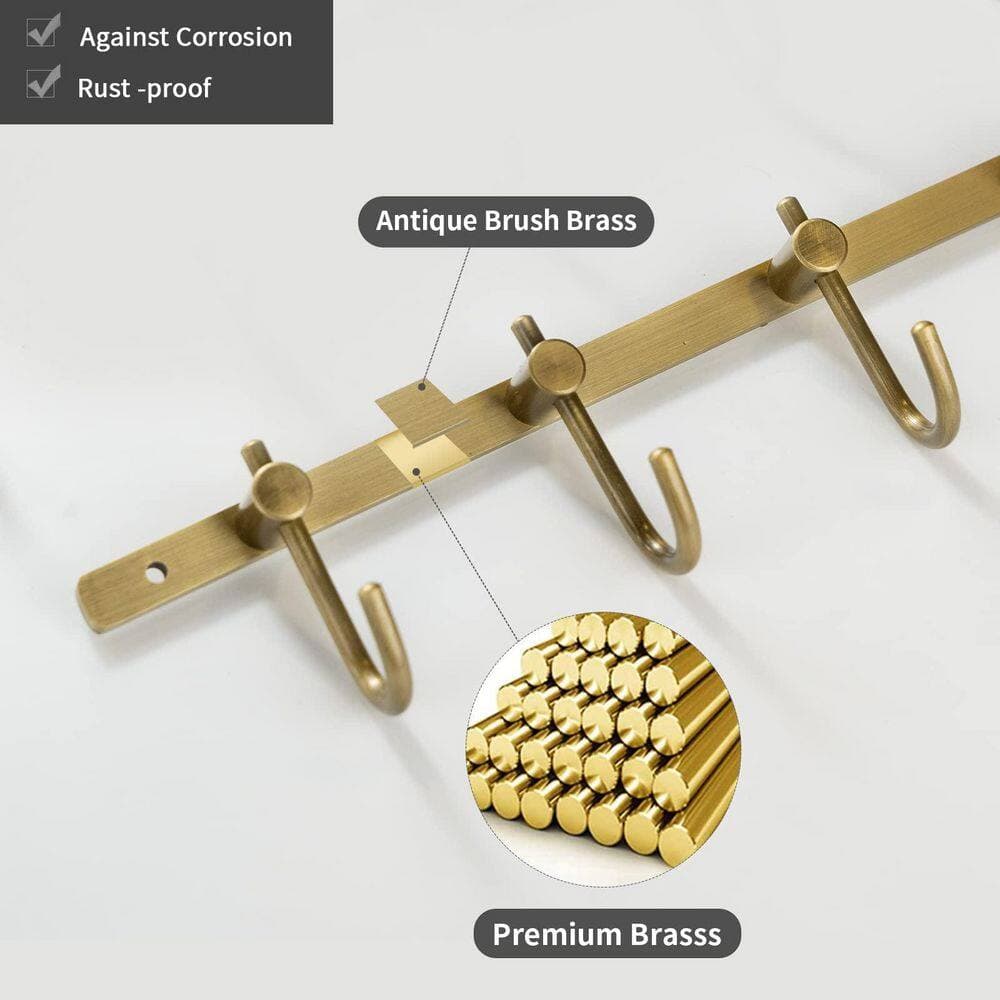 Unbranded Brushed Nickel Brushed Brass 6-J-Hook Robe/Towel Hook Wall-Mounted Towel Coat Rack Screw-Installed Vintage Antique (3)