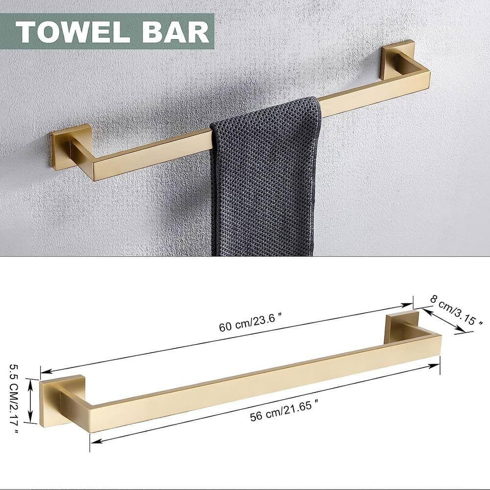 Dyiom 23.6 in. Wall Mounted, Towel Bar in Brushed Gold, 4-Piece (2)