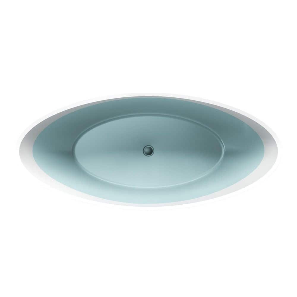 Universal Tubs Ember Stone 6.1 ft. Artificial Stone Center Drain Oval Bathtub in White (1)
