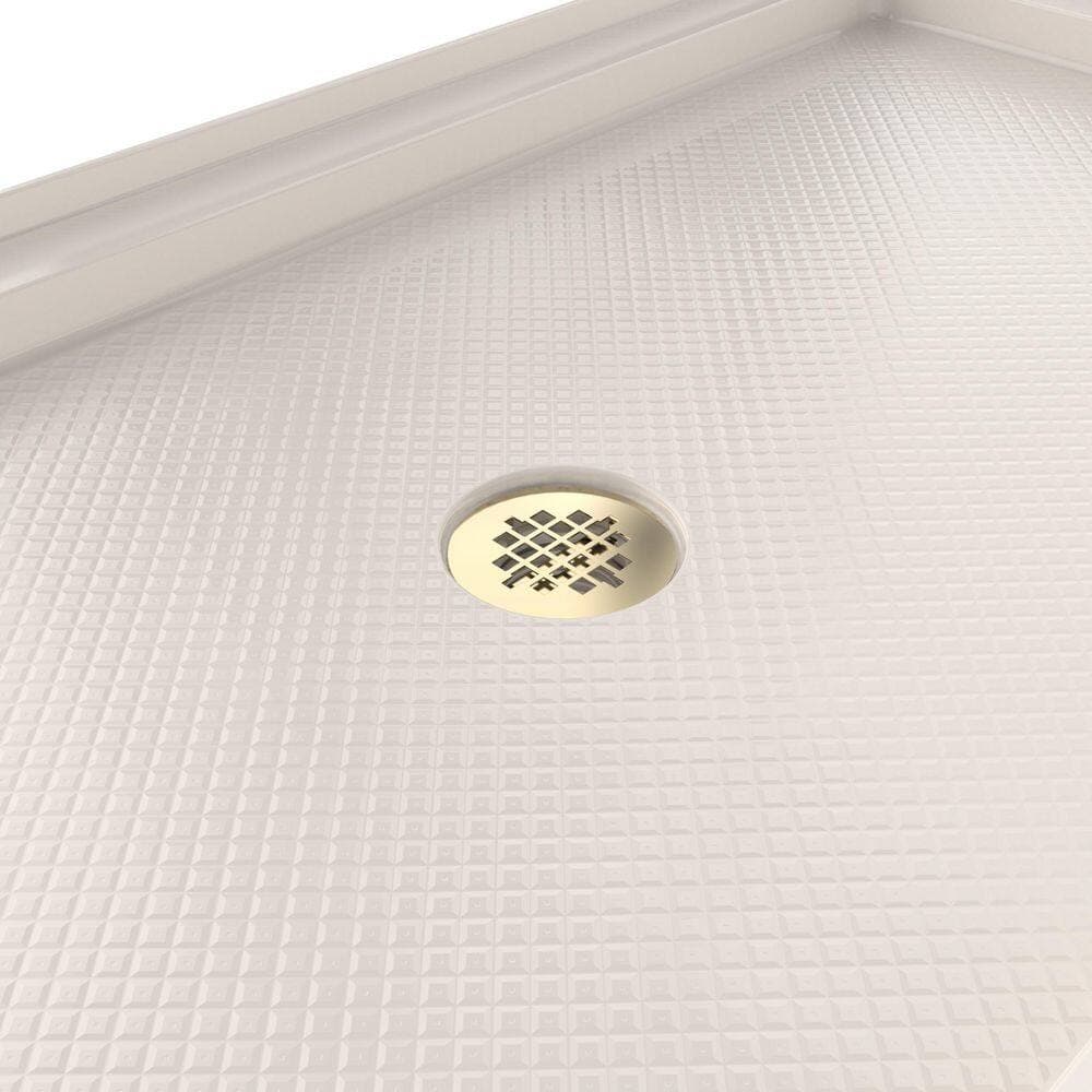DreamLine SlimLine 54 in. L x 32 in. W Alcove Rectangular Biscuit Shower Pan Base with 2 in. Round Center Drain in Polished Brass (3)