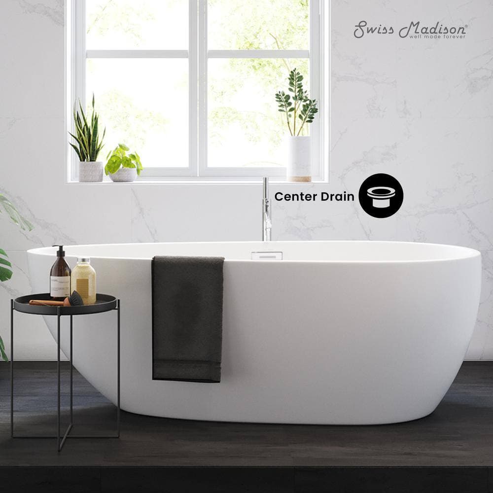 Swiss Madison Monaco 67 in. Acrylic Freestanding Flatbottom Non-Whirlpool Oval Soaking Bathtub in White (2)