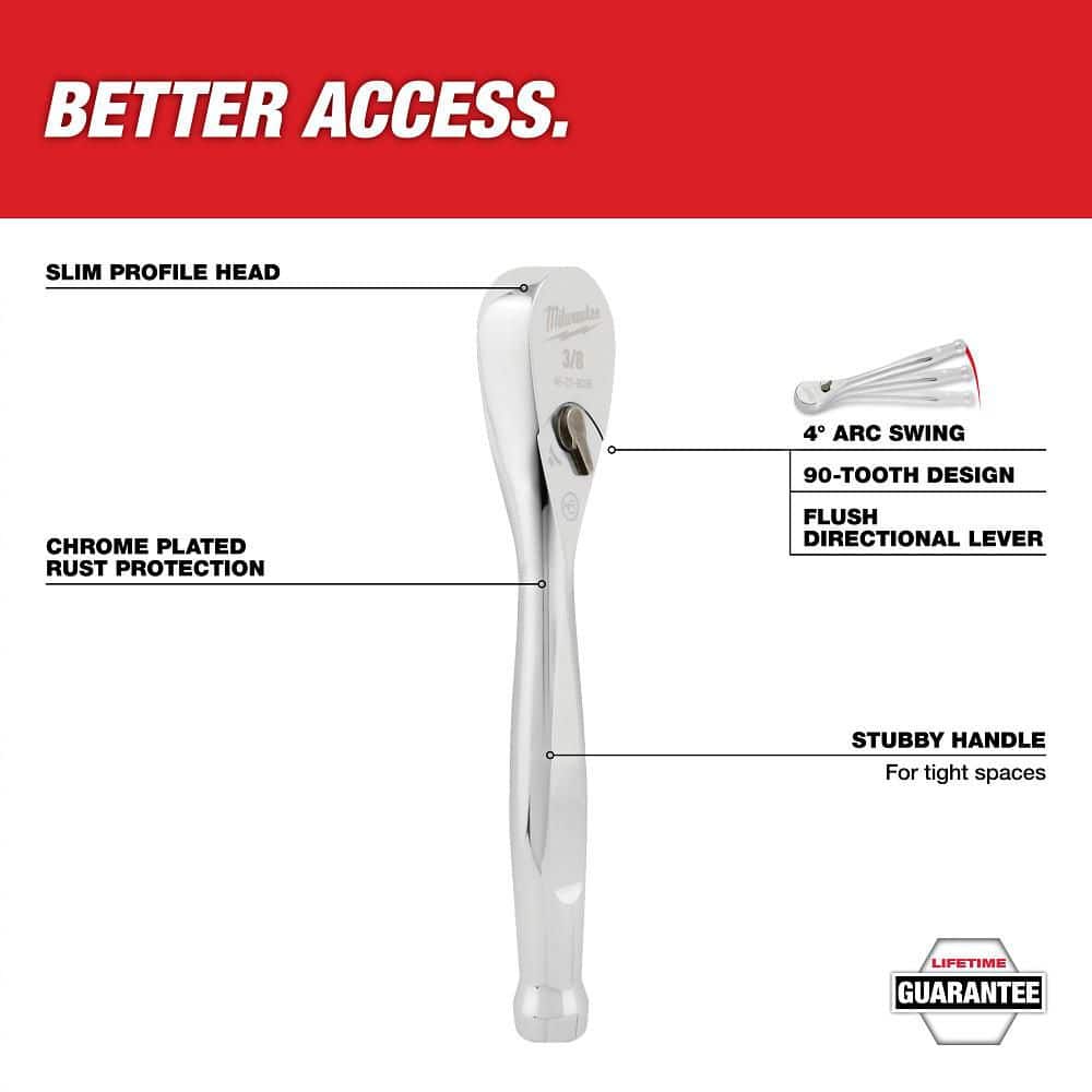 Milwaukee 1/4 in. Drive 3 in. Stubby Ratchet with 3/8 in. Drive 5 in. Stubby Ratchet (3)