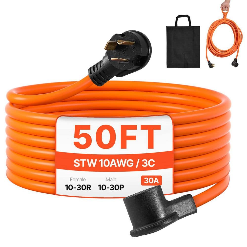 GIVIMO 50 ft. 10 / 3 STW Heavy Duty Indoor/Outdoor Extension Cord, Orange (1)