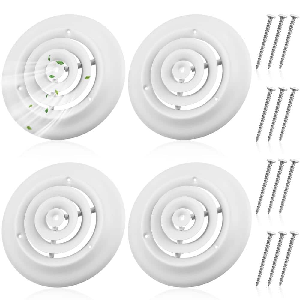 Unbranded 6-Inch Round Ceiling Vent Cover, White HVAC Diffuser with Screws, Outer Dimensions 9-15/16", 4 Pack