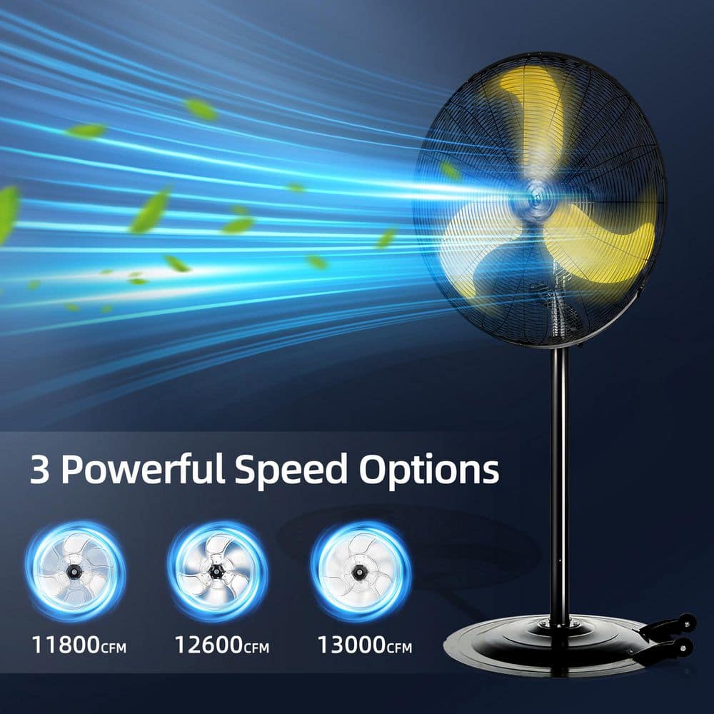 Edendirect 30 in. Portable Heavy-Duty High-Speed Floor-Standing Oscillating Fan in Yellow with Powerful 1/3 Motor Wheels, Low Noise (2)