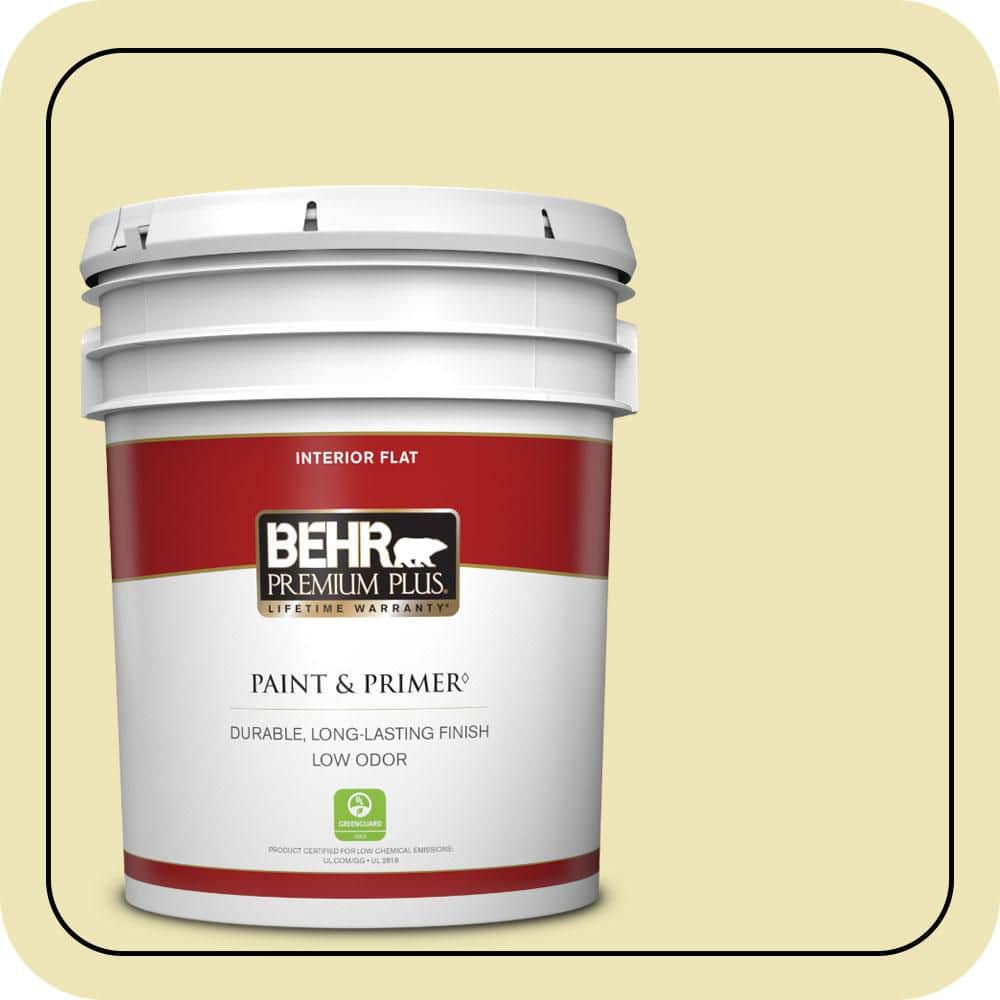 BEHR PREMIUM PLUS 5 gal. #PPU9-13 Yellow Wax Pepper Flat Low Odor Interior Paint & Primer