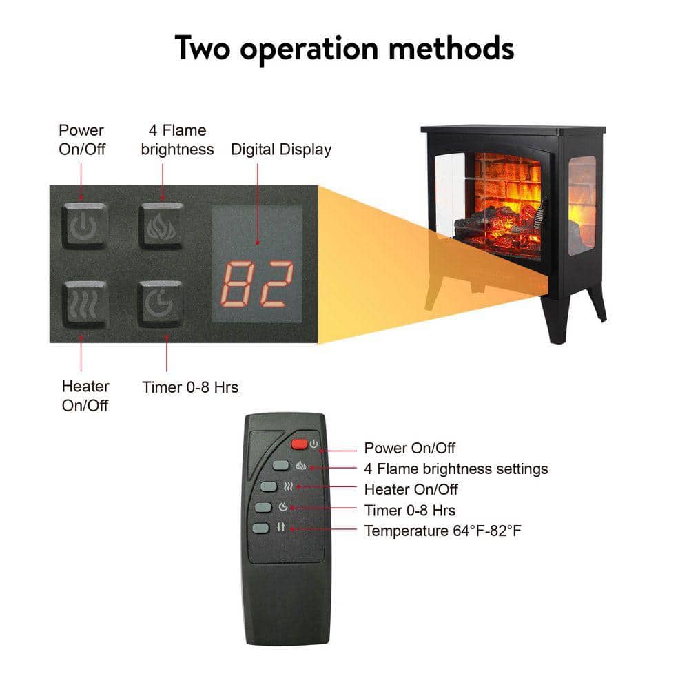 ToolCat 21 in. Freestanding Fireplace Heater 400 sq. ft.,Three-Sided Electric Stove,1400W Heater with 3D Flame,Remote in Black (3)