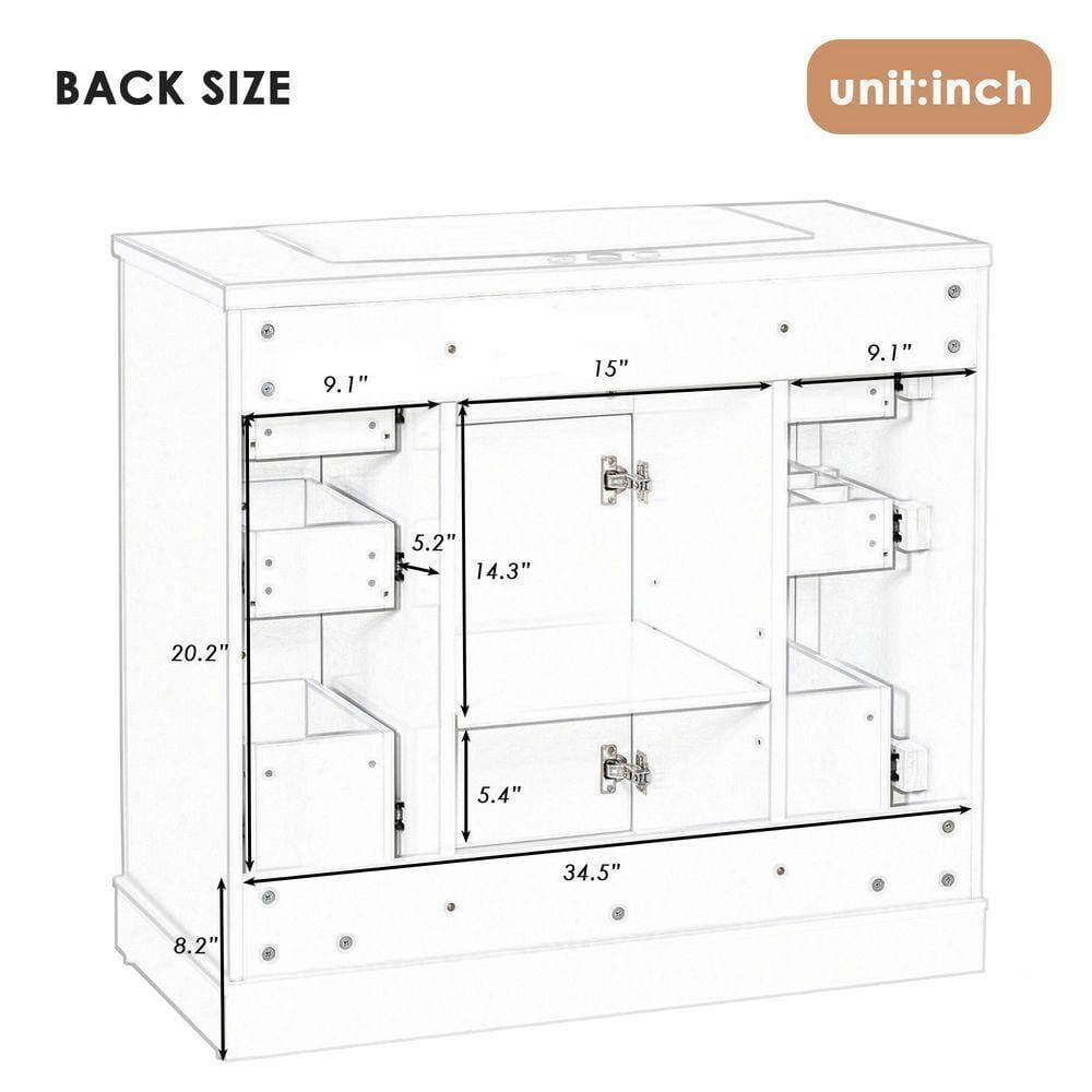 SANFANGIE BY 35.6 in. Bath Vanity Cabinet without Top in White Unassembled, with 1 Door, 6 Drawers (2)
