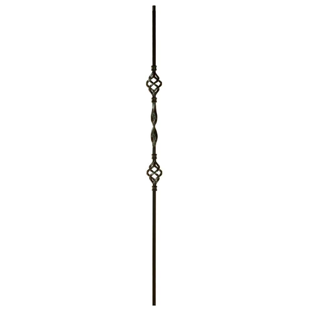 WM Coffman 44 in. x 1/2 in. Satin Black Double Basket with Ribbon Hollow Iron Baluster (1)