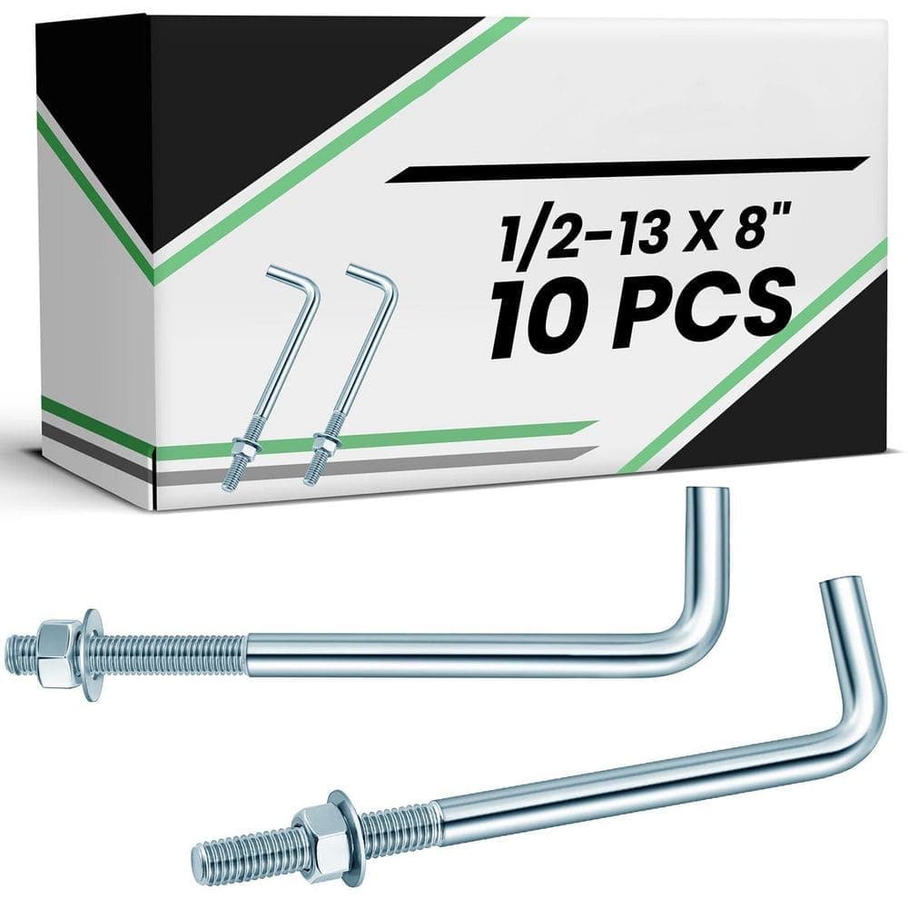 xinyoec 10-Piece J Bolt Galvanized Anchor Bolts Galvanized Concrete Fastener Concrete Cement Post Anchor with Nuts and Washers (1)