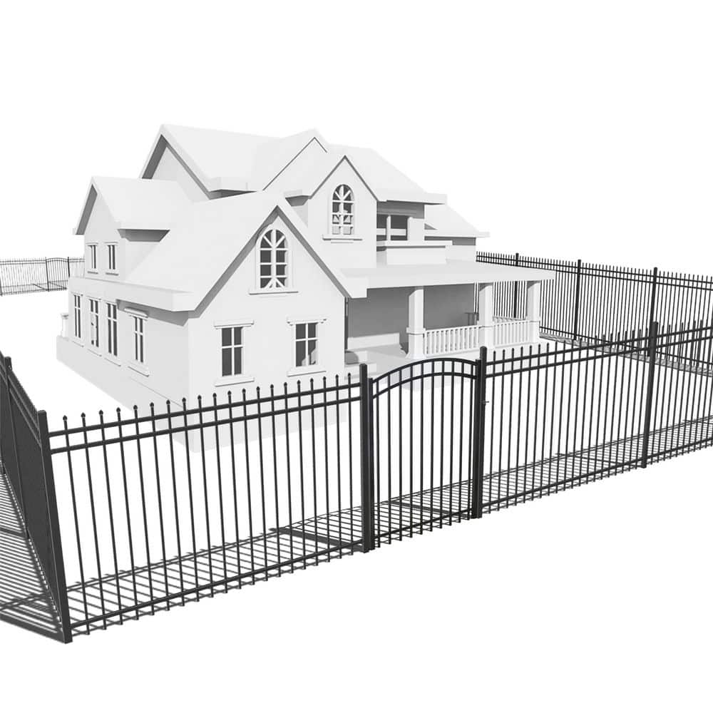 Fencer Wire 4 ft. x 8 ft. Black Steel Spaced Bar Pinnacle Metal Fence Panel with Arched Fence Gate  (Set of 100 ft.) (1)