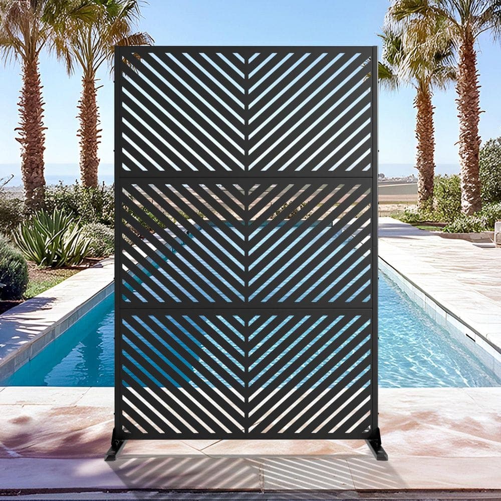 Lumioca 1-Piece 46.8 in. W x 71.37 in. H Black Parallel Line Galvanized Outdoor Privacy Screen Garden Screen Decorative Artpanel