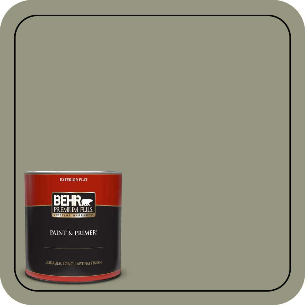 BEHR PREMIUM PLUS 1 qt. #S380-5 Milkweed Pod Flat Exterior Paint & Primer (1)