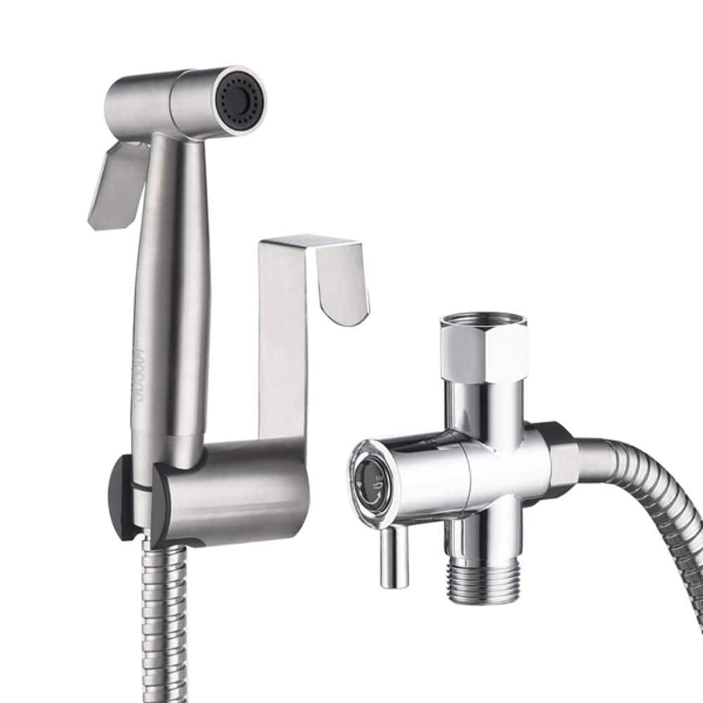 Helhom Handheld Toilet Sprayer 1-Handle Bidet Faucet with Sprayer Gun, Hose, Wall Mount Holder & T-Valve Diverter in Silver (1)