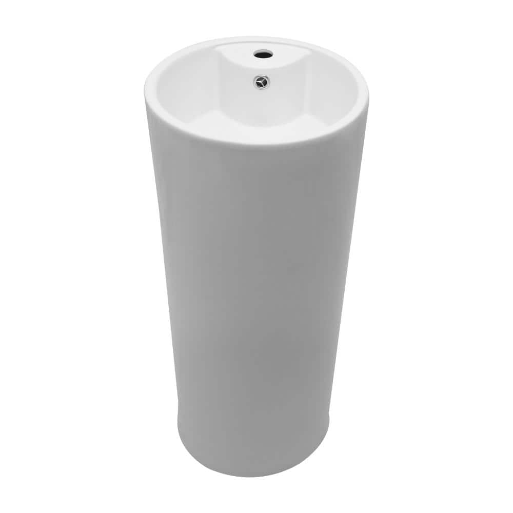 Kichae 15 Inch Round White Ceramic Pedestal Bathroom Sink with Single Hole Faucet and Overflow (2)