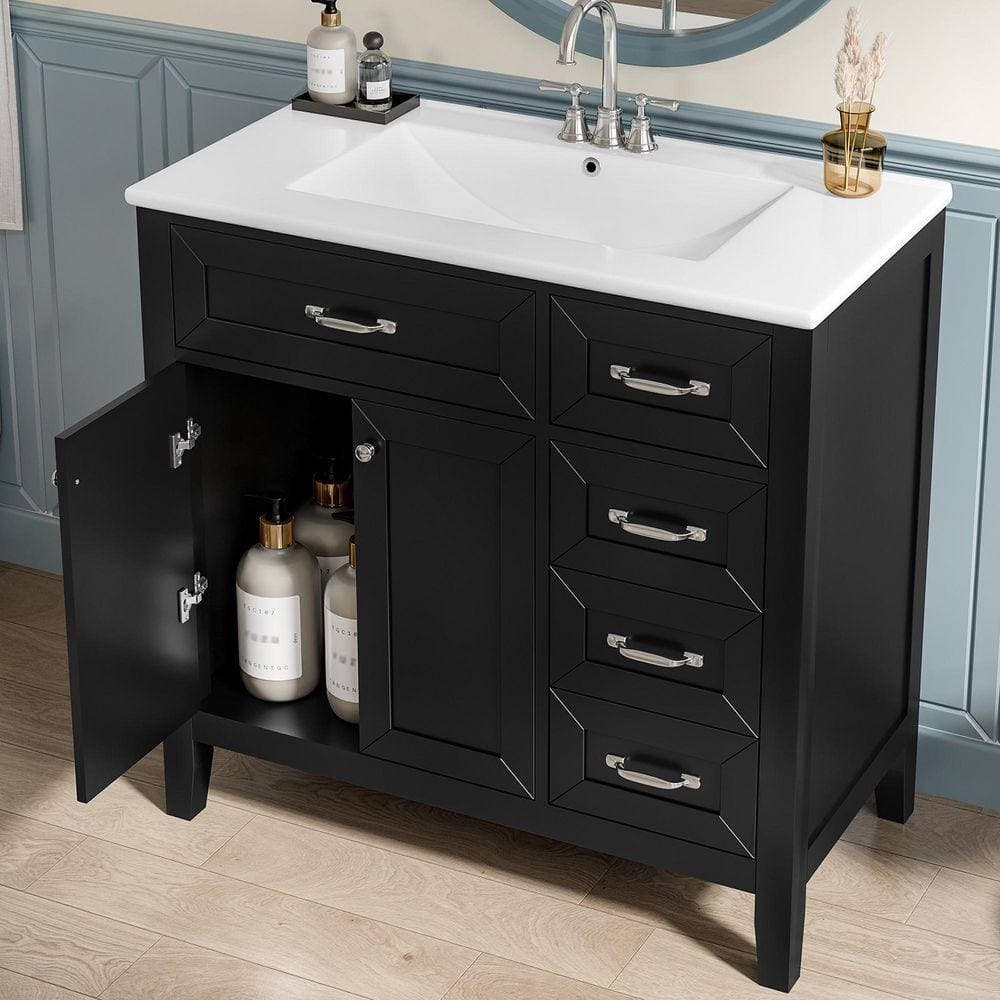 Cesicia Solid Frame and MDF Board Bath Vanity Cabinet without Top (3)
