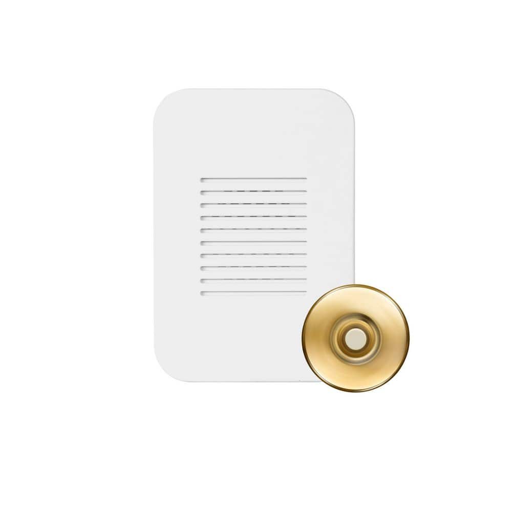 NICOR PrimeChime Plus 2 Mini Video Compatible Hardwired Door Bell Chime Kit with Polished Brass Stucco Button (1)