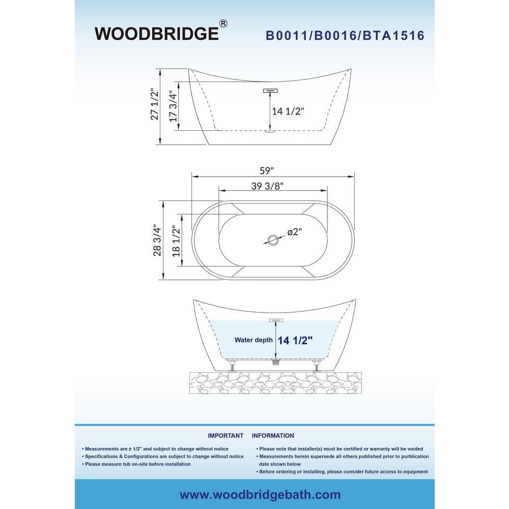 WOODBRIDGE Springston Acrylic FlatBottom Double Slipper Bathtub with Brushed Gold Overflow and Drain Included White (3)