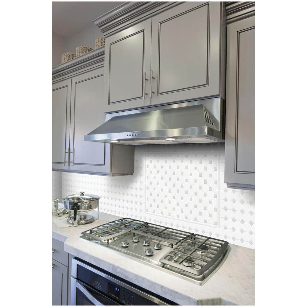 Daltile Octagon and Dot Matte White with Gray Dot 12 in. x 12 in. Glazed Ceramic Mosaic Tile (1 sq. ft./each) (4)