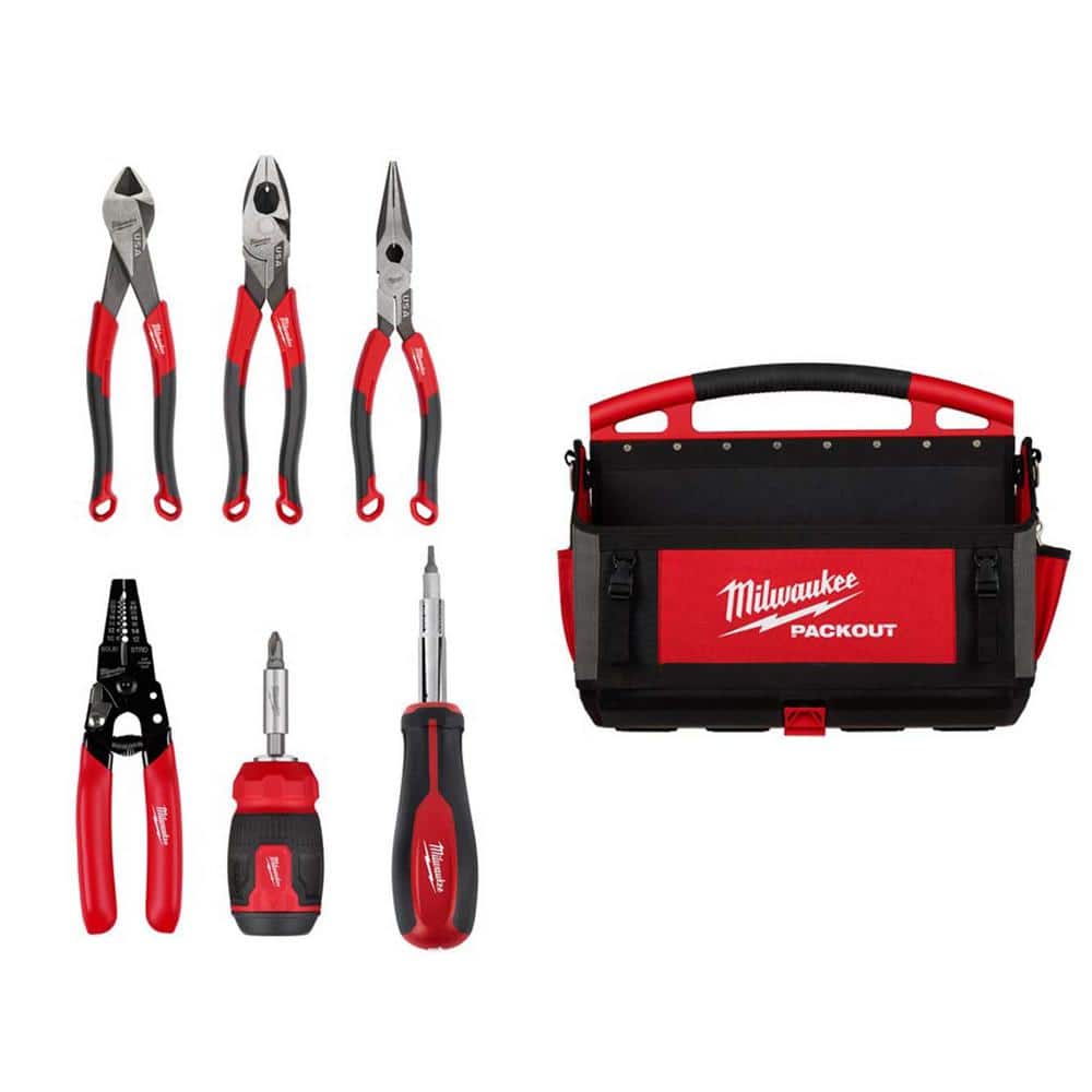 Milwaukee Electricians Comfort Grip Hand Tool Set with 20 in. PACKOUT Tote Bag (6-Piece) (1)