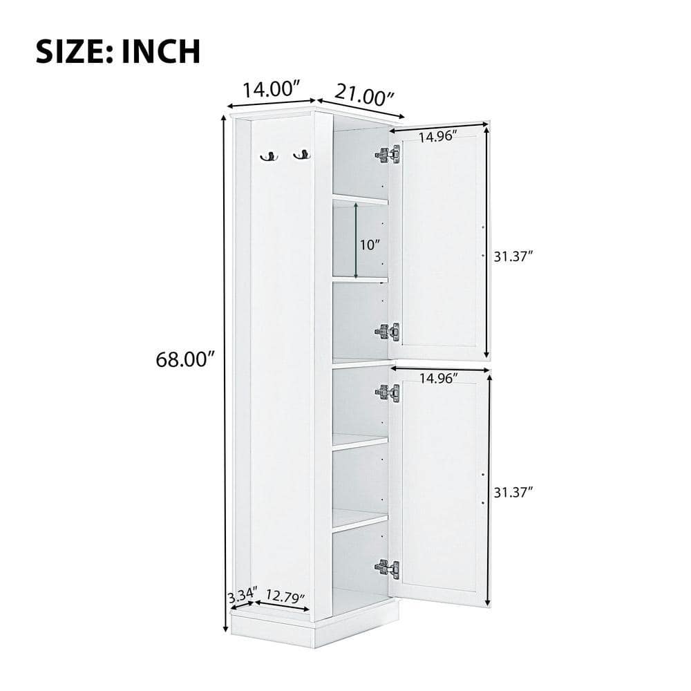 COWLOWN 21 in. W x 14 in. D x 68 in. H Bathroom White Linen Cabinet (2)