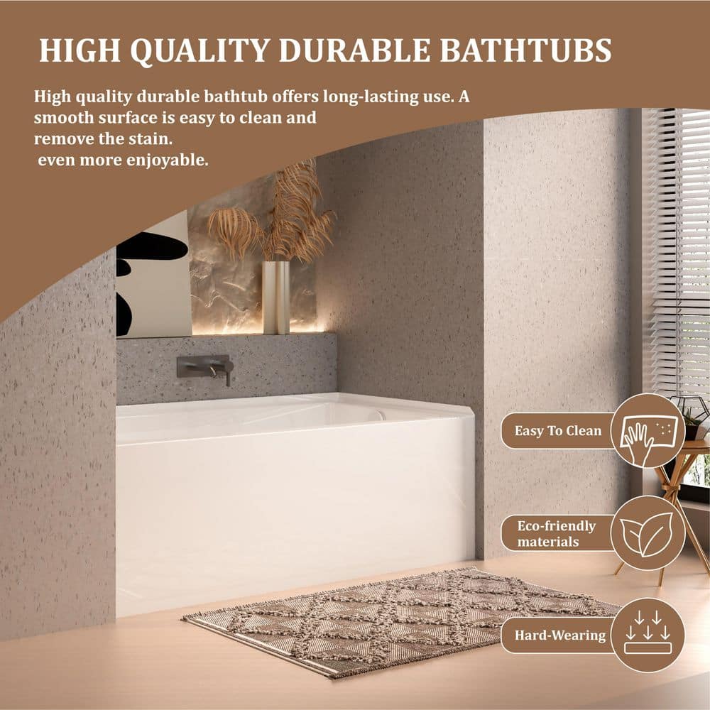 TONA Manhattan-R 60 in. x 32 in. Freestanding Soaking Acrylic Bathtub,with drain 2 in. Gloss White (3)
