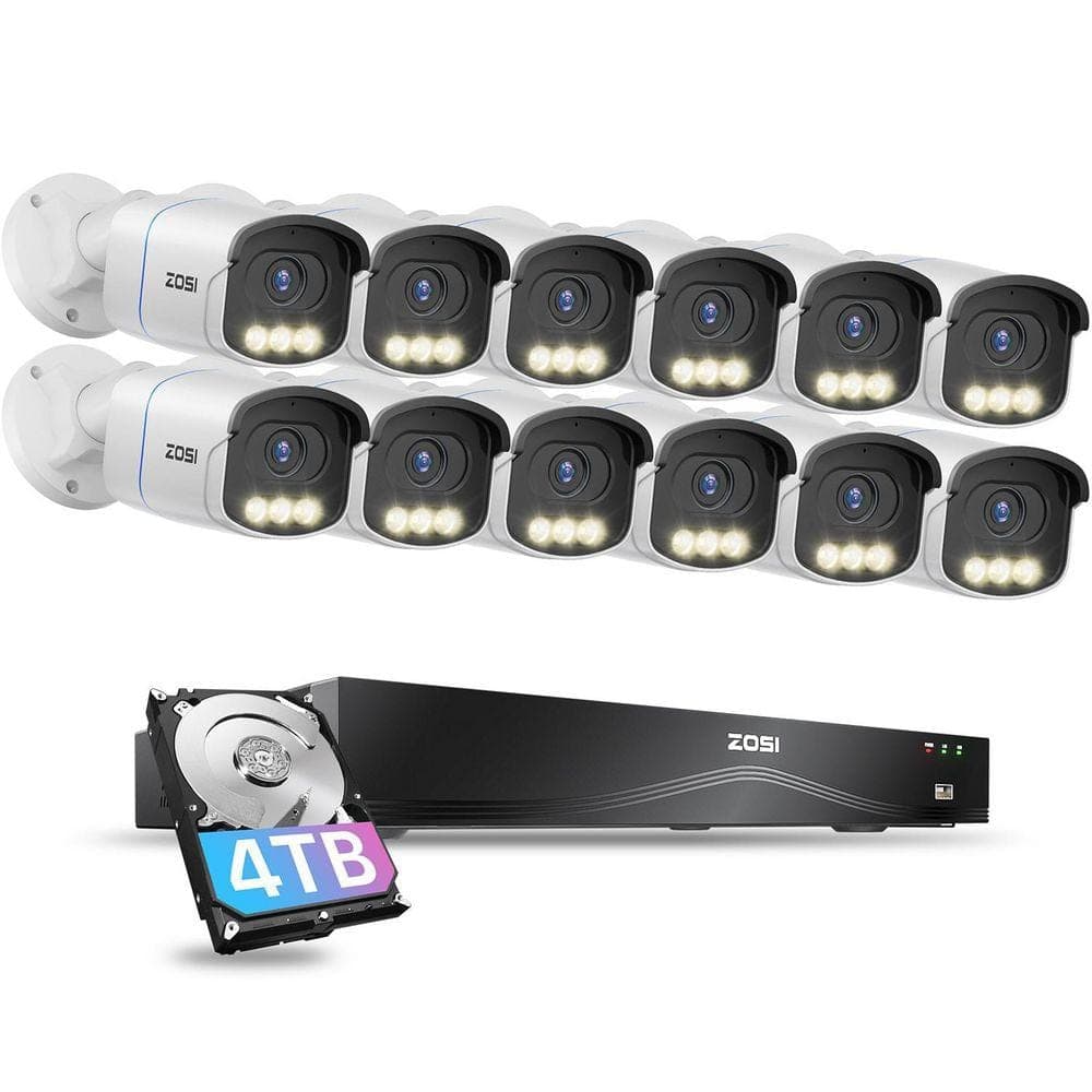 ZOSI 4K UHD 16-Channel 4TB NVR Home Security Camera System with 12 8MP Aurora Lux Wired Outdoor Cameras, AI Detection (1)