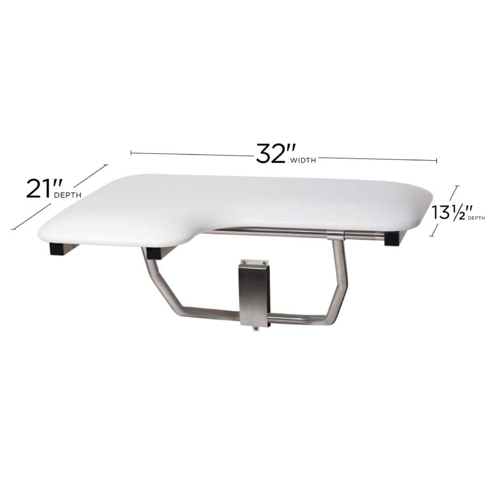 SEACHROME 32 in. x 22.5 in. White Padded Cushion Wall Mount Folding Right-Handed Transfer Bench Shower Seat, ADA Compliant (3)