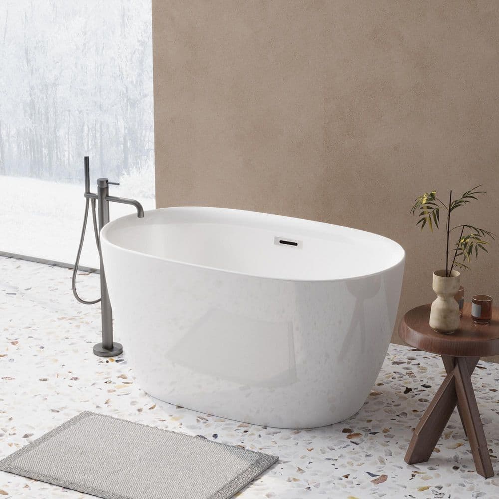 Coporesell 47 in. x 28 in. Acrylic Freestanding Soaking Bathtub in Glossy White with Chrome Center Drain (2)