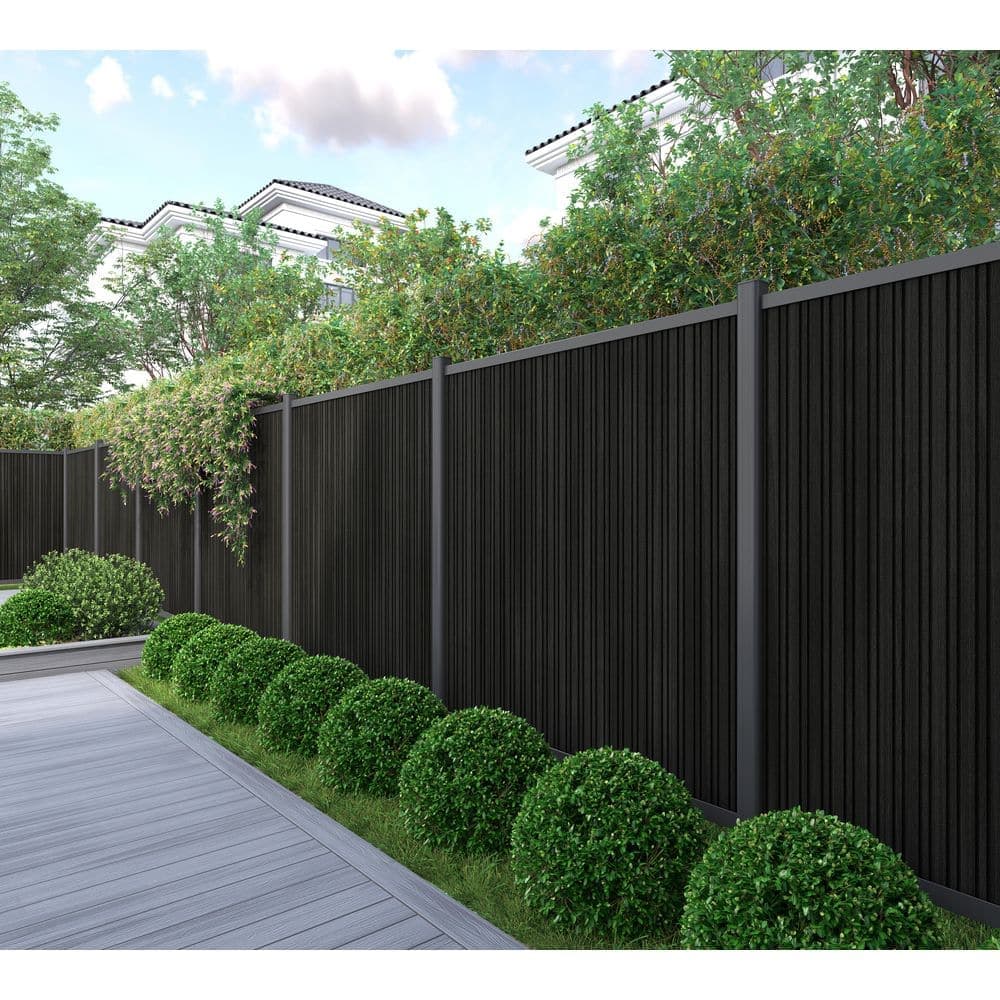 NewTechWood UltraEasy 6 ft. x 6 ft. Indian Ebony Composite Hybrid Style Vertical Fence Panel Kit with Gray Frame (2)