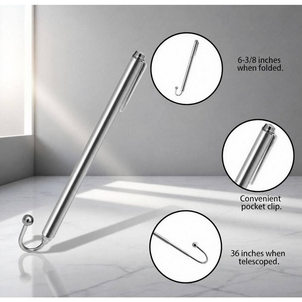 Misopily 36 in. Telescoping Wire Reacher Pole Collapsible to 6.375 in. with Hook Tip and Pocket Clip Stainless Steel (3)