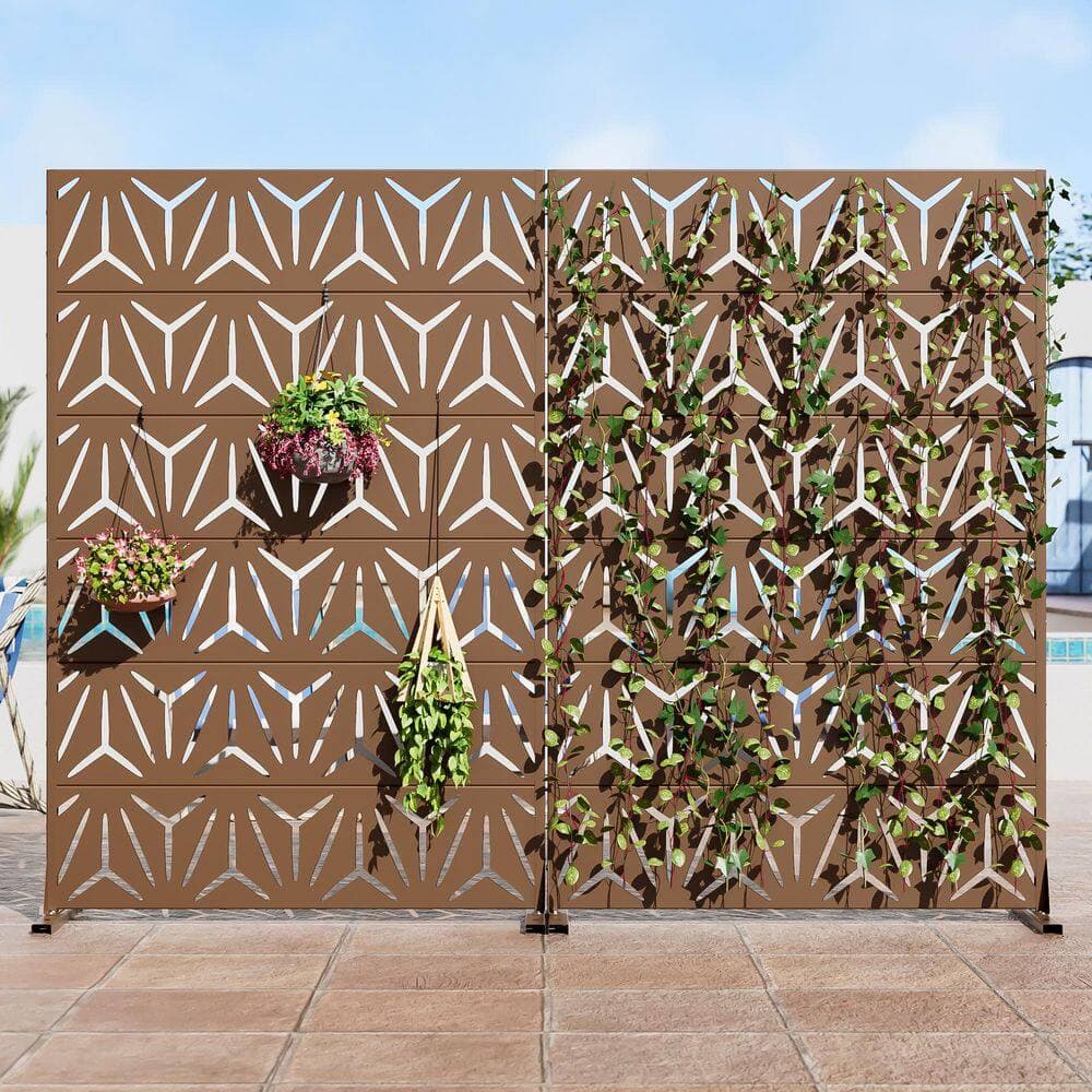 Dovelina 2-Piece 47 in. x 72 in. Brown Textured Metal Garden Screens Outdoor Privacy Screen (2)