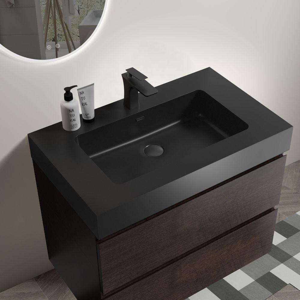 AOPSPS Modern and Minimalist Integrated 30 in. Drop-In Engineered Quartz Bathroom Sink in Matte Black (3)